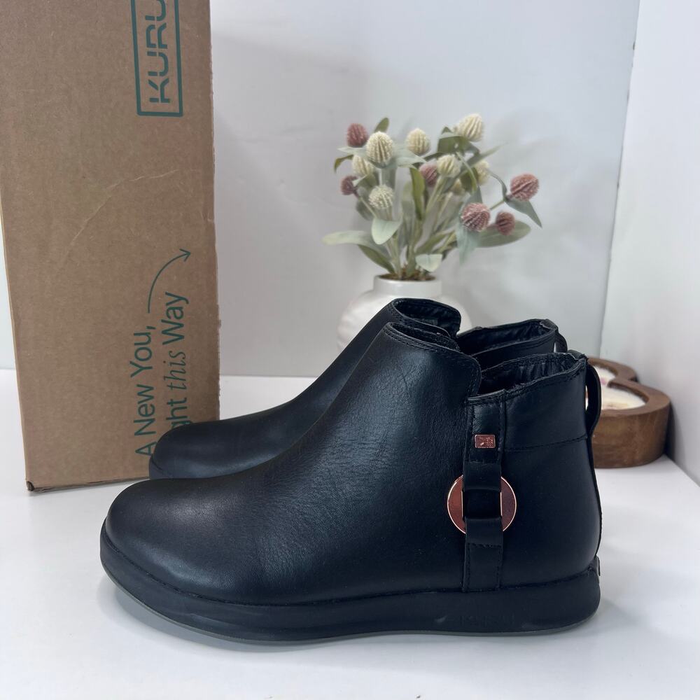 Kuru Tempo Water Resistant Leather Ankle Boot Comfort Jet Black Women 10M NWB
